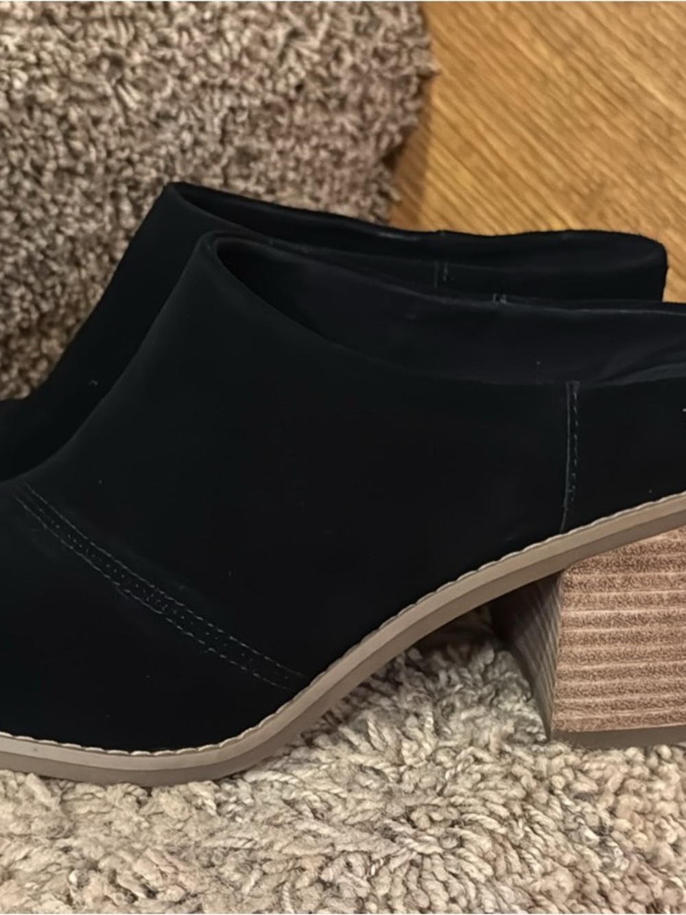 Toms Black Suede Slip-On Clog Mules with Wood-Tone Heel